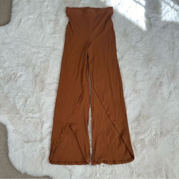 Free People Pants - Free People FP Beach orange yellow flare yoga pants with ribbing and slit